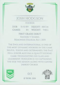 2019 NRL Elite #013 Josh Hodgson Back